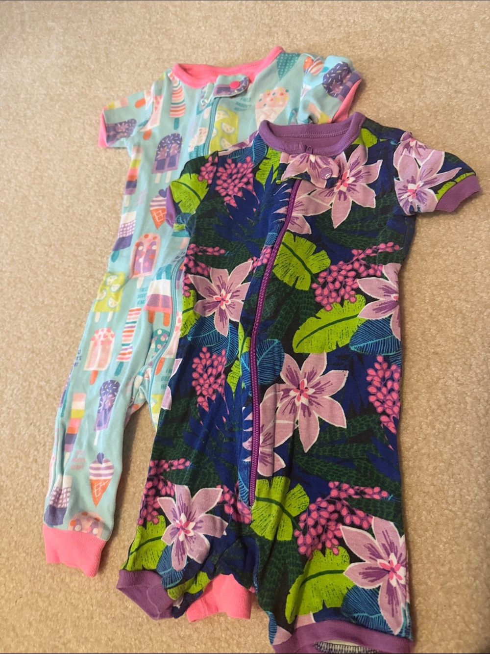 The Children's Place Floral Navy Purple Green Short-Sleeve Pajama Set